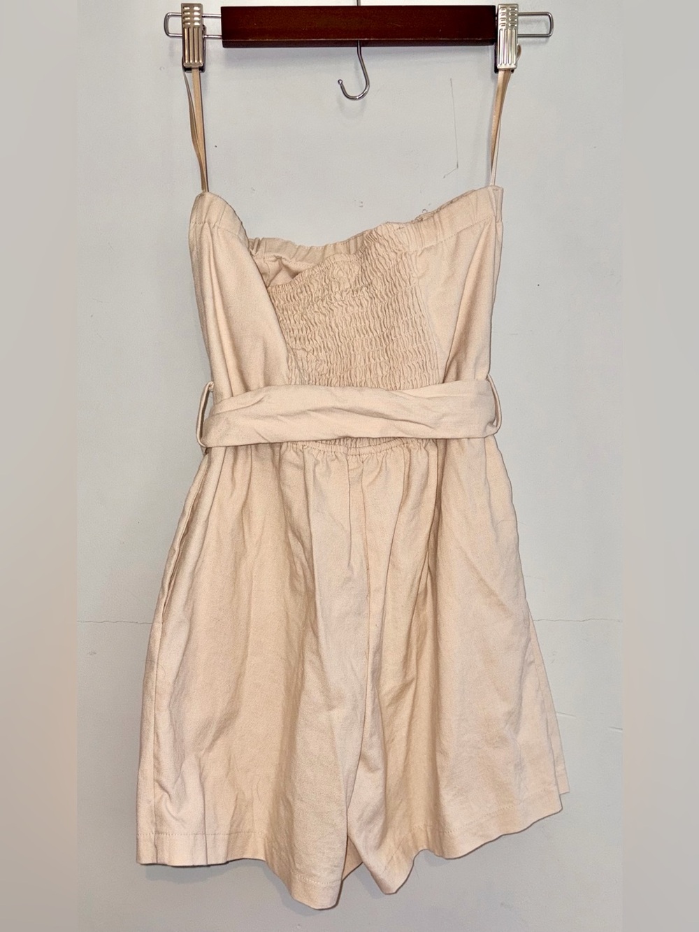 Monteau Strapless Cream Linen Romper sz M - Picture 3 of 9